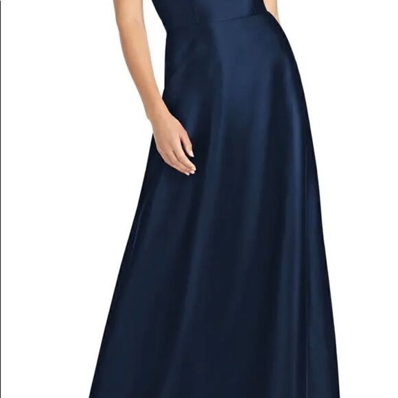 Midnight Blue lace up back gown by Alfred Sung - Picture 3 of 4